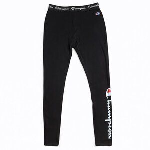 Champion Black Logo Leggings Women’s Medium Athletic High Rise Activewear Gym